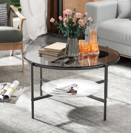 AGD 2-Tier Round Coffee Table, Luxury Modern Center Table